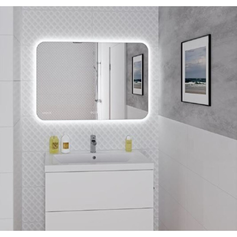 Зеркало Cersanit Design Pro LU-LED060*80-P-OS, с LED-подсветкой, часами и антизапотеванием, 80 х 60 см
