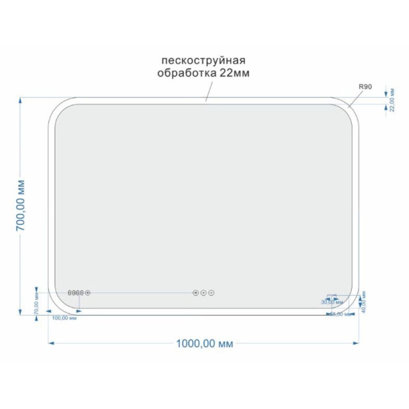 Зеркало Cersanit Design Pro LU-LED070*100-P-OS, LED-подсветка, bluetooth, часы, с антизапотеванием, 100 х 70 см