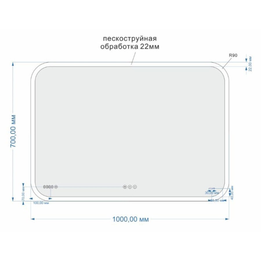 Зеркало Cersanit Design Pro LU-LED070*100-P-OS, LED-подсветка, bluetooth, часы, с антизапотеванием, 100 х 70 см