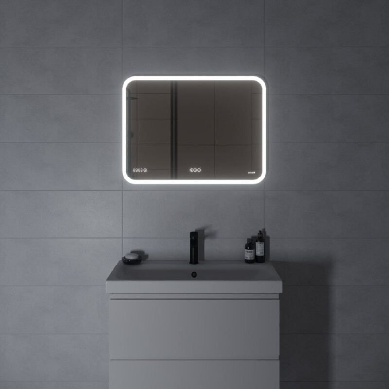 Зеркало Cersanit Design Pro LU-LED070*80-P-OS, LED-подсветка, bluetooth, часы, с антизапотеванием, 80 х 60 см