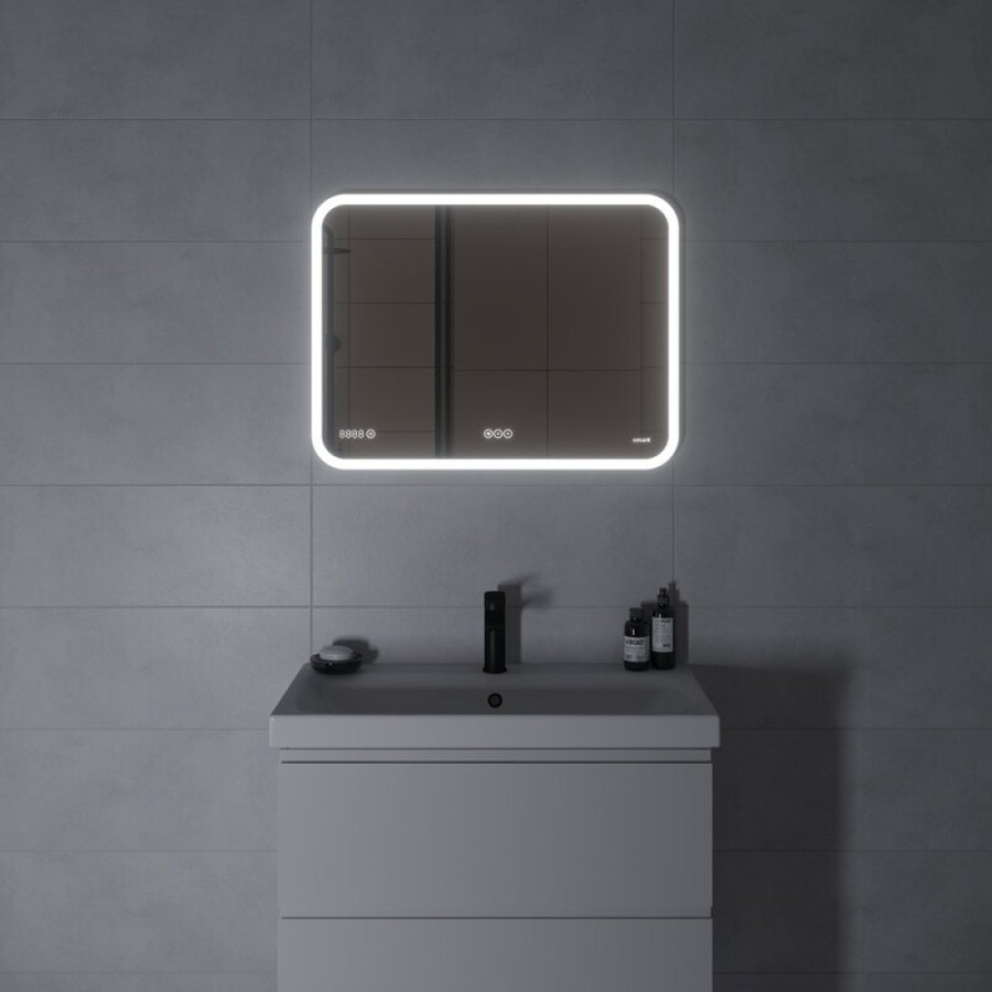 Зеркало Cersanit Design Pro LU-LED070*80-P-OS, LED-подсветка, bluetooth, часы, с антизапотеванием, 80 х 60 см