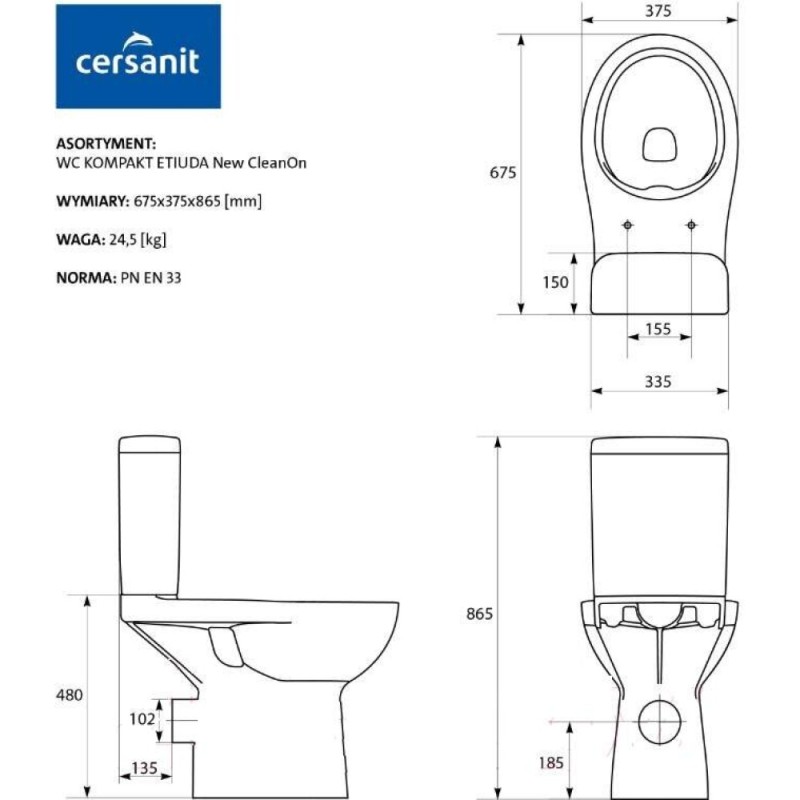 Напольный унитаз Cersanit Etiuda KO-ETI010-3/6-COn для инвалидов