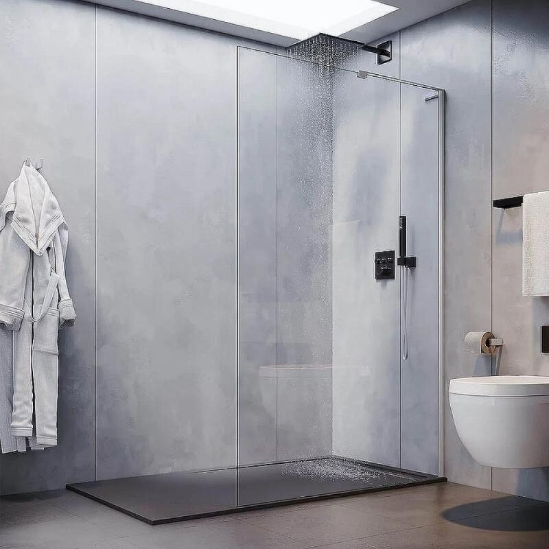 Душевая перегородка Veconi Korato KR77-80-01-C8, 80 см, свободный вход, Easy Clean, стекло прозрачное, профиль хром