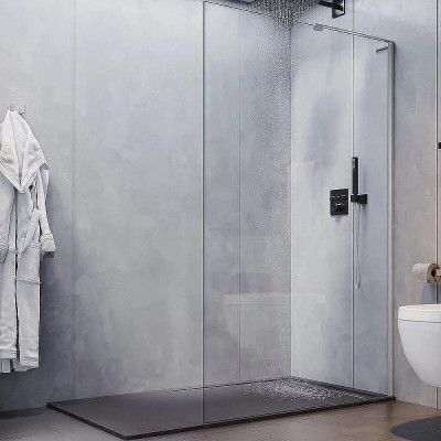 Душевая перегородка Veconi Korato KR77-90-01-C8, 90 см, свободный вход, Easy Clean, стекло прозрачное, профиль хром