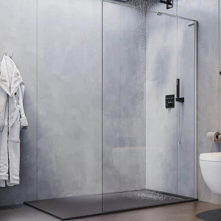 Душевая перегородка Veconi Korato KR77-90-01-C8, 90 см, свободный вход, Easy Clean, стекло прозрачное, профиль хром