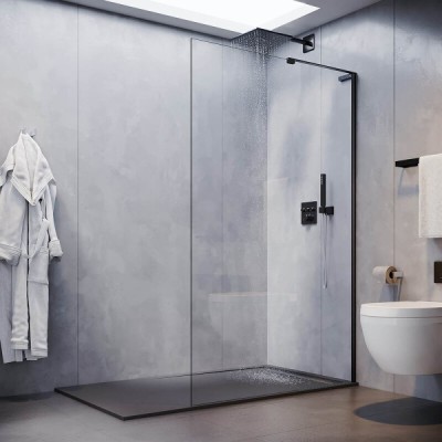 Душевая перегородка Veconi Korato KR77B-70-01-C8, 70 см, свободный вход, Easy Clean, стекло прозрачное, профиль черный матовый