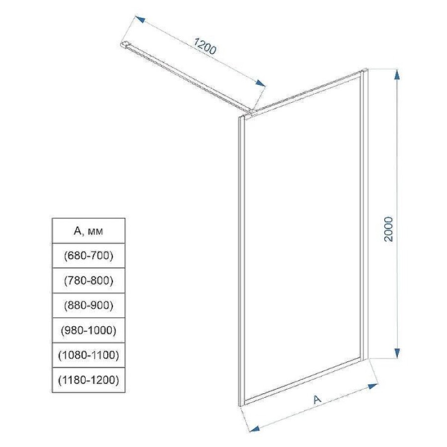 Душевая перегородка Veconi Korato KR81BT-110-05-C8, 110 см, со свободным входом, Easy Clean, стекло тонированное, профиль черный матовый