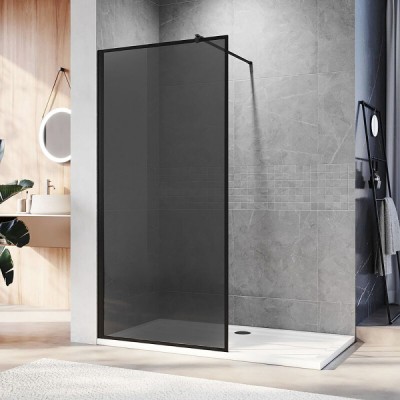 Душевая перегородка Veconi Korato KR81BT-110-05-C8, 110 см, со свободным входом, Easy Clean, стекло тонированное, профиль черный матовый