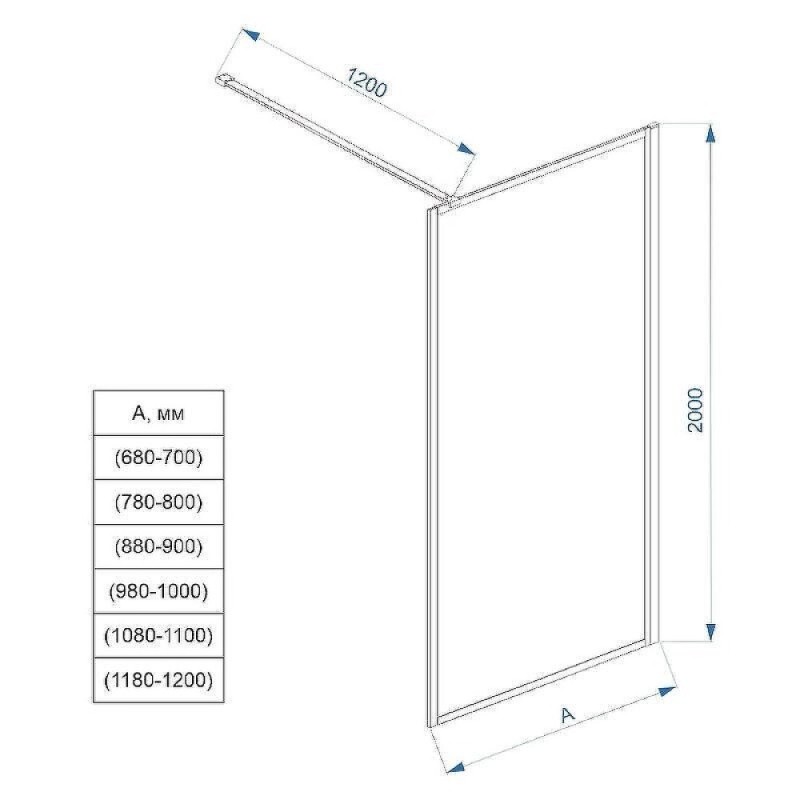 Душевая перегородка Veconi Korato KR81BT-120-05-C8, 120 см, со свободным входом, Easy Clean, стекло тонированное, профиль черный матовый