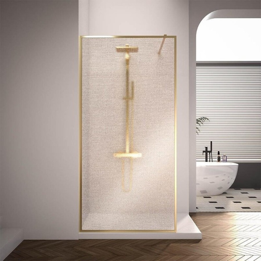 Душевая перегородка Veconi Korato KR81GL-100-10-C8, 100 см, со свободным входом, Easy Clean, стекло ламинированное, профиль брашированное золото