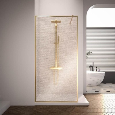 Душевая перегородка Veconi Korato KR81GL-110-10-C8, 110 см, со свободным входом, Easy Clean, стекло ламинированное, профиль брашированное золото