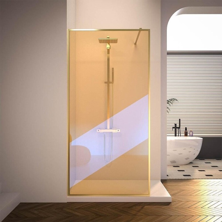 Душевая перегородка Veconi Korato KR81GС-70-09-C8, 70 см, со свободным входом, Easy Clean, стекло хамелеон, профиль брашированное золото