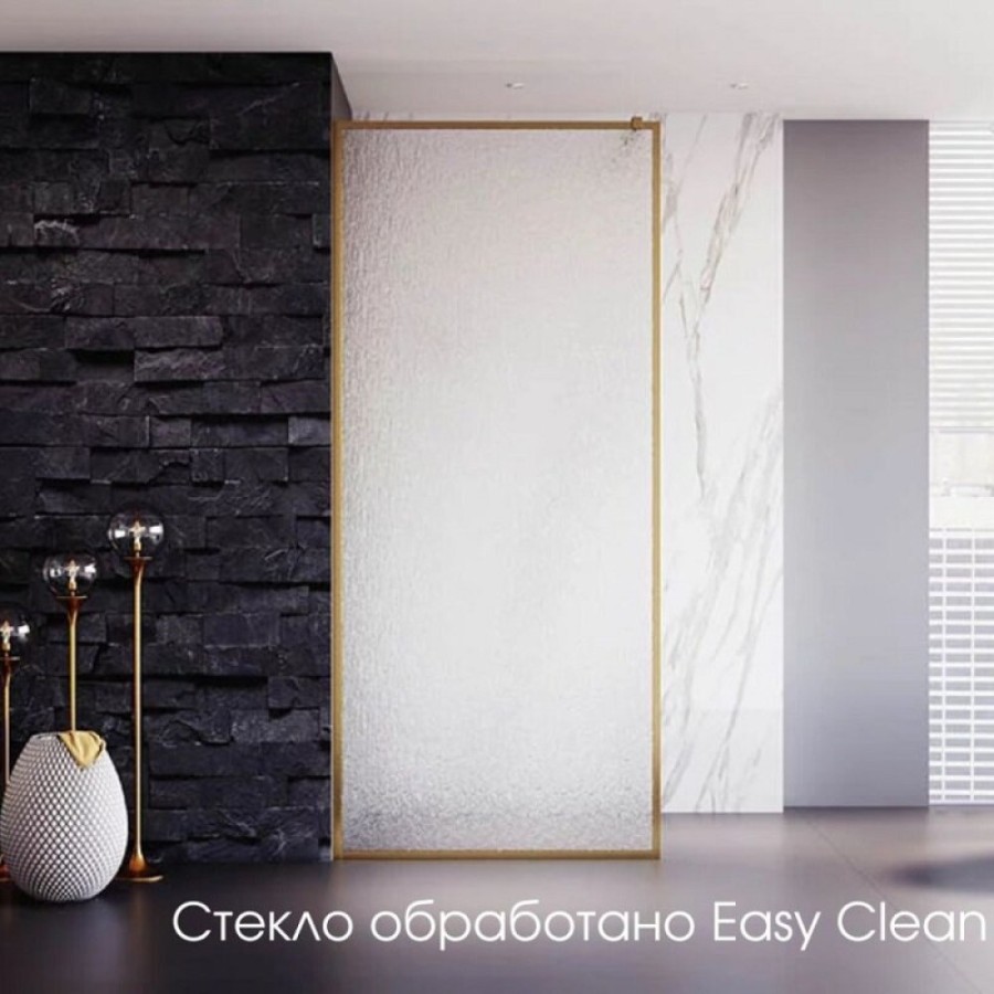 Душевая перегородка Veconi Korato KR81RG-120-06-C8, 120 см, свободный вход, Easy Clean, стекло матовое дождь, профиль золото брашированное