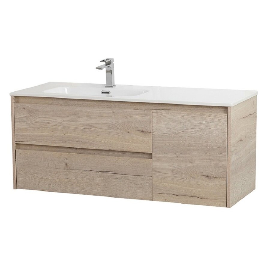 Тумба под раковину BelBagno Kraft-1000-2C-1A-SO-RGB-L, 100 см, подвесная, Rovere Galifax Bianco, левая