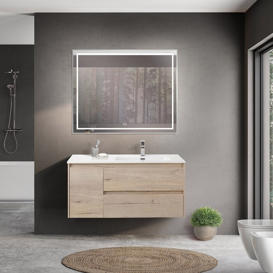 Тумба под раковину BelBagno Kraft-1000-2C-1A-SO-RGB-R, 100 см, подвесная, Rovere Galifax Bianco, правая