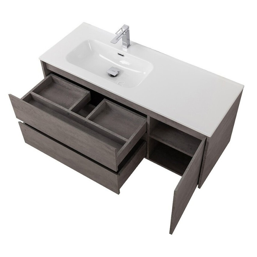Тумба под раковину BelBagno Kraft-1200-2C-1A-SO-CG-L, 120 см, подвесная, Cemento Grigio, левая