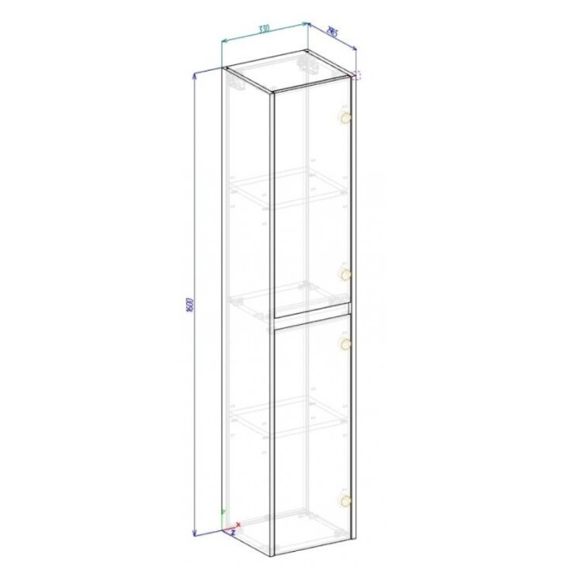 Пенал BelBagno KRAFT-1600-2A-SC-RT подвесной, Rovere Tabacco L/R