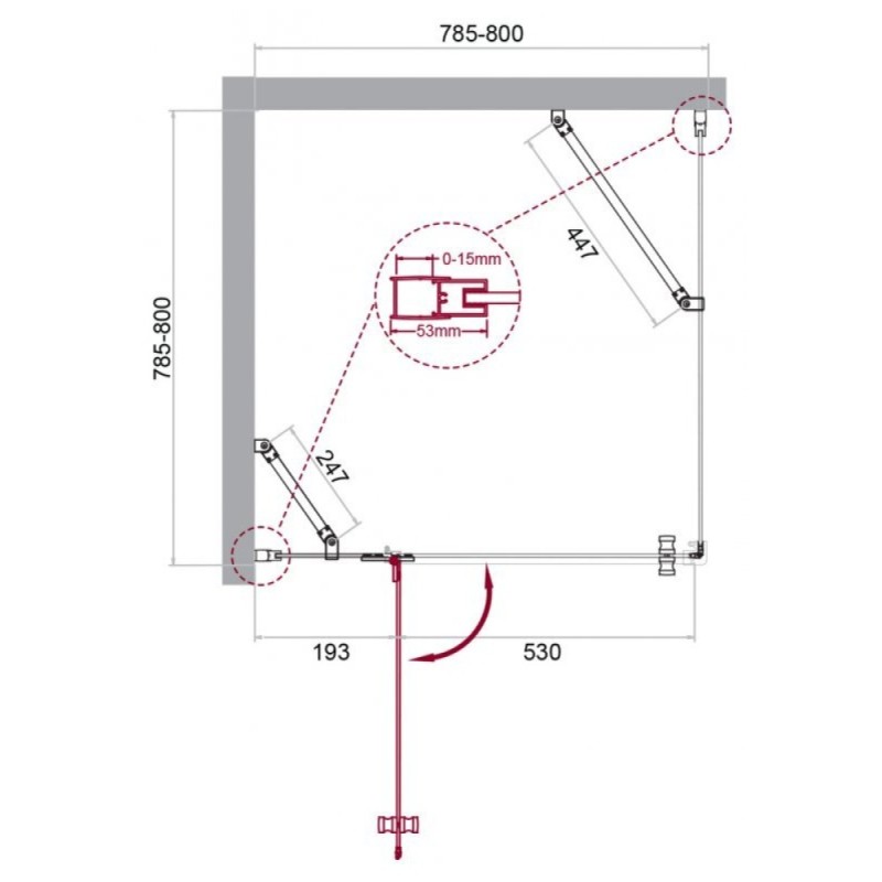 Душевой уголок BelBagno Kraft, 80 х 80 х 195 см, стекло прозрачное, профиль хром, KRAFT-A-12-80-C-Cr-L