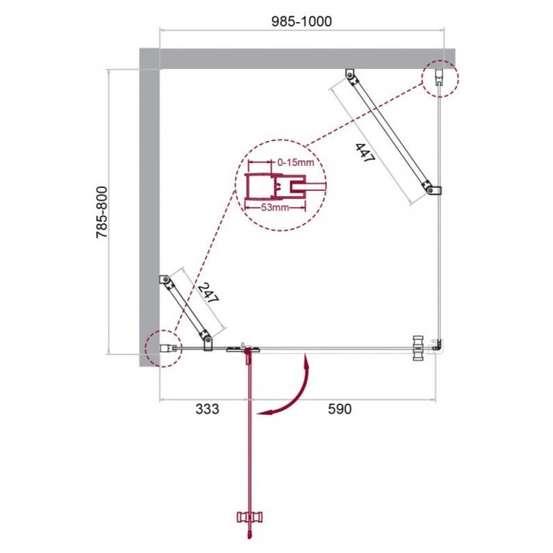 Душевой уголок BelBagno Kraft, 100 х 80 х 195 см, стекло прозрачное, профиль хром, KRAFT-AH-12-100/80-C-Cr-L