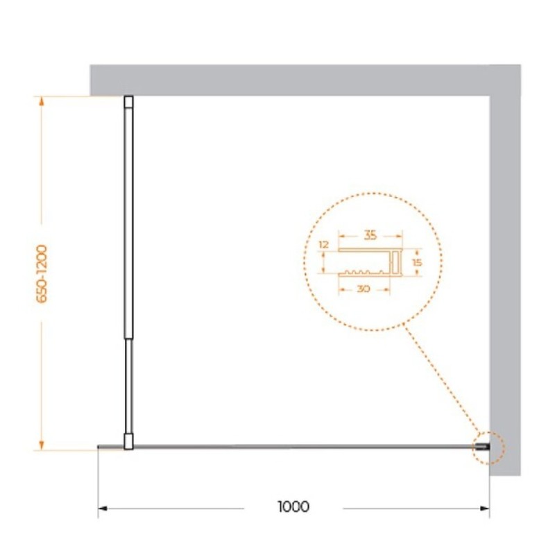 Душевая перегородка BelBagno Kraft-L-1-100-C-Nero, 100 см, свободный вход, стекло прозрачное, профиль черный матовый