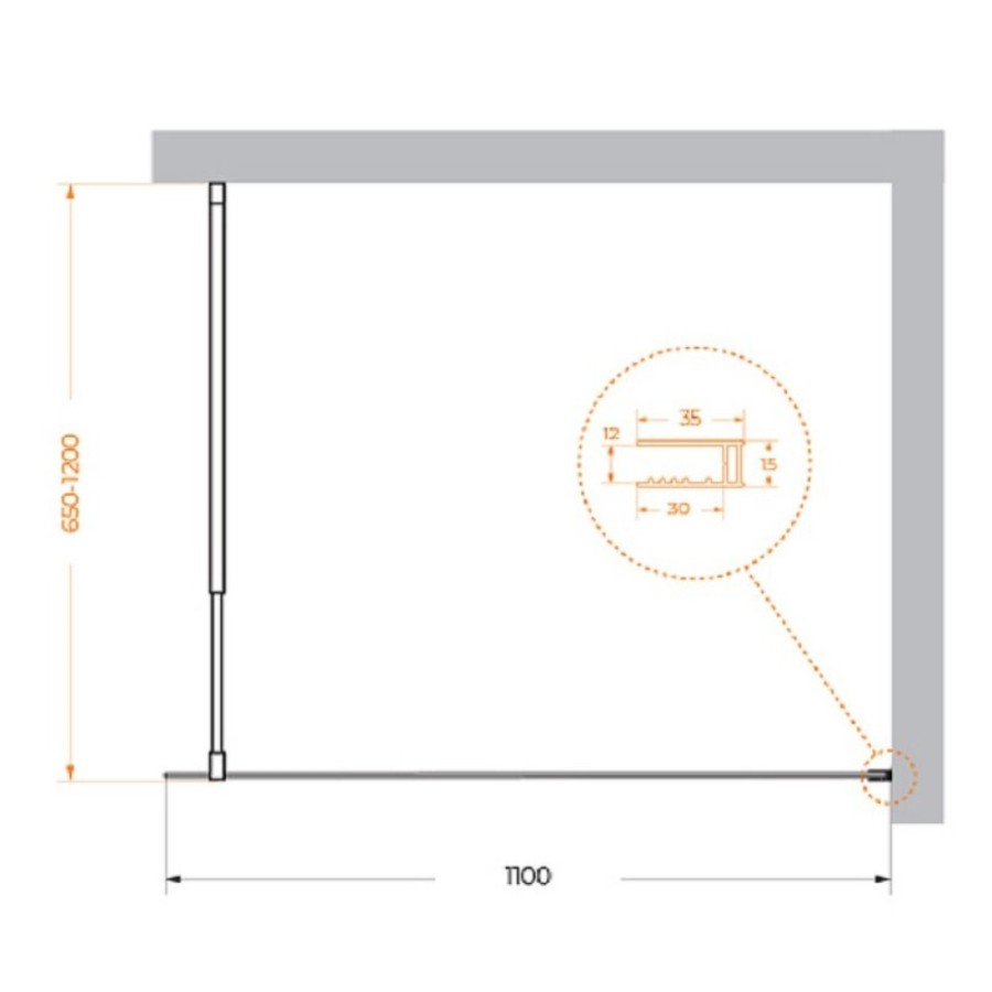 Душевая перегородка BelBagno Kraft-L-1-110-C-Nero, 110 см, свободный вход, стекло прозрачное, профиль черный матовый