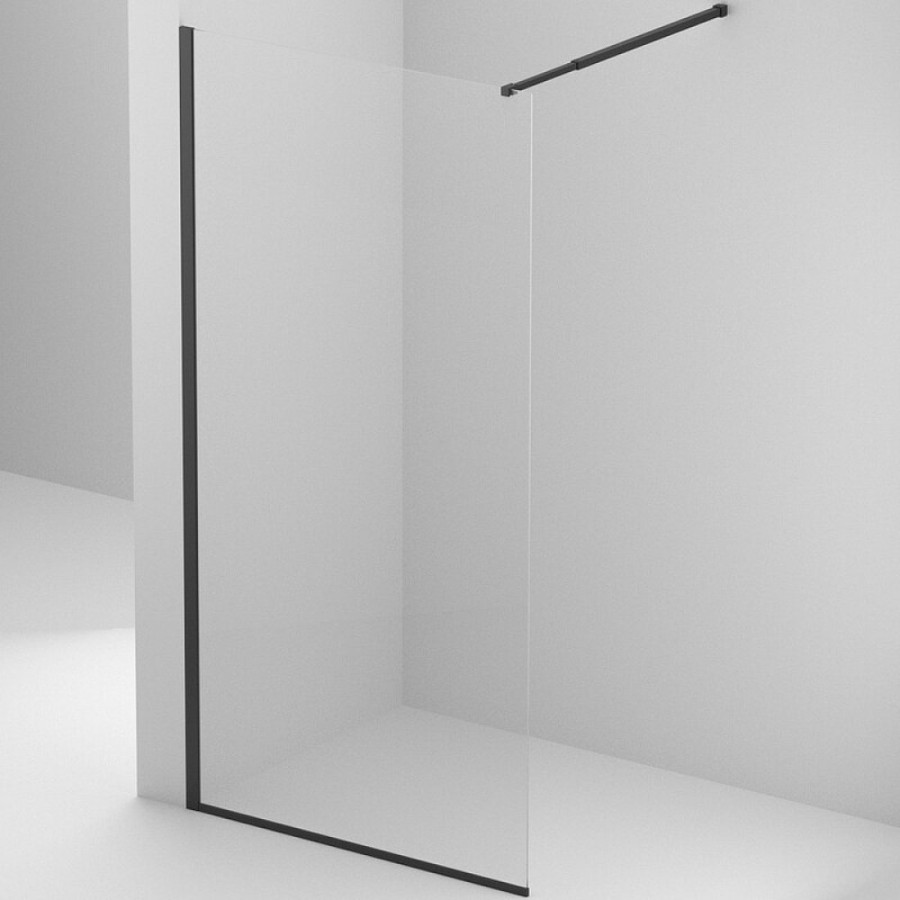 Душевая перегородка BelBagno Kraft-L-1-110-C-Nero, 110 см, свободный вход, стекло прозрачное, профиль черный матовый