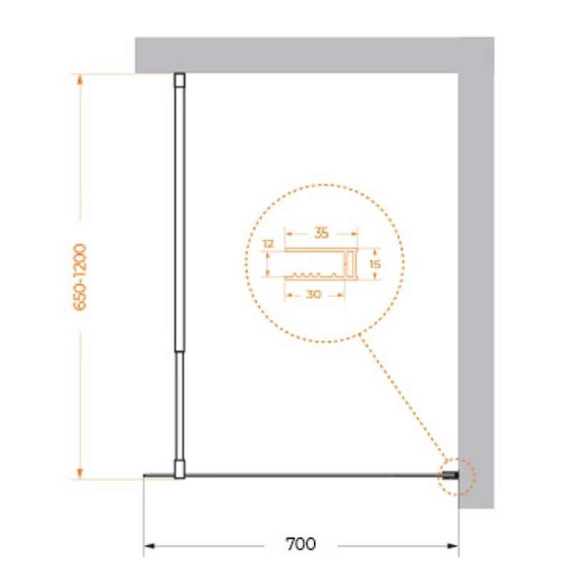 Душевая перегородка BelBagno Kraft-L-1-70-C-Nero, 70 см, свободный вход, стекло прозрачное, профиль черный матовый