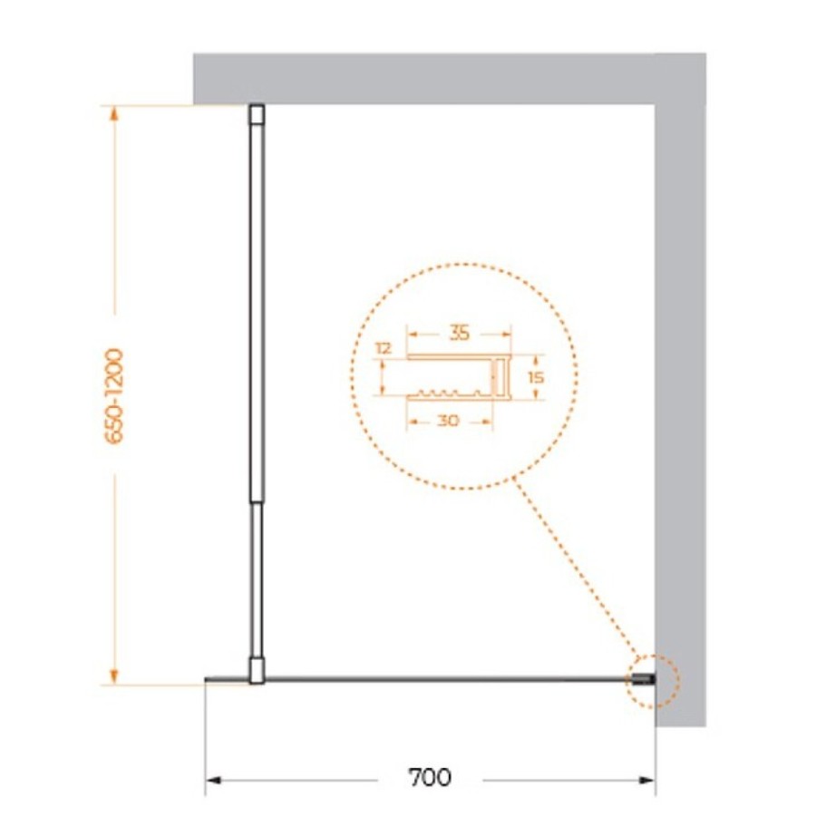 Душевая перегородка BelBagno Kraft-L-1-70-C-Nero, 70 см, свободный вход, стекло прозрачное, профиль черный матовый