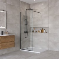 Душевая перегородка BelBagno Kraft-L-1-80-C-Nero, 80 см, свободный вход, стекло прозрачное, профиль черный матовый