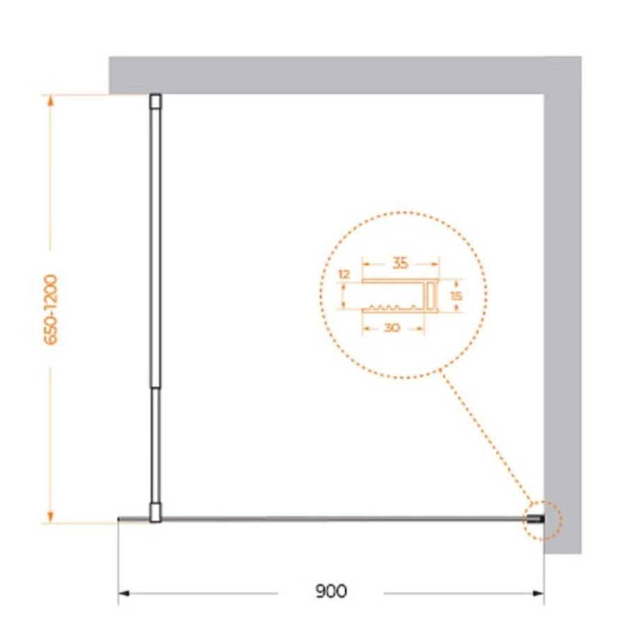 Душевая перегородка BelBagno Kraft-L-1-90-C-Nero, 90 см, свободный вход, стекло прозрачное, профиль черный матовый