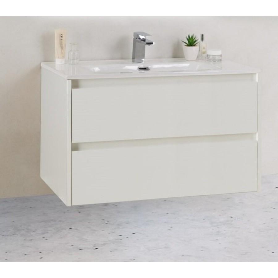 Тумба под раковину BelBagno KRAFT 39-800/390-2C-SO-BO 80 cм подвесная с 2 ящиками, Bianco Opaco