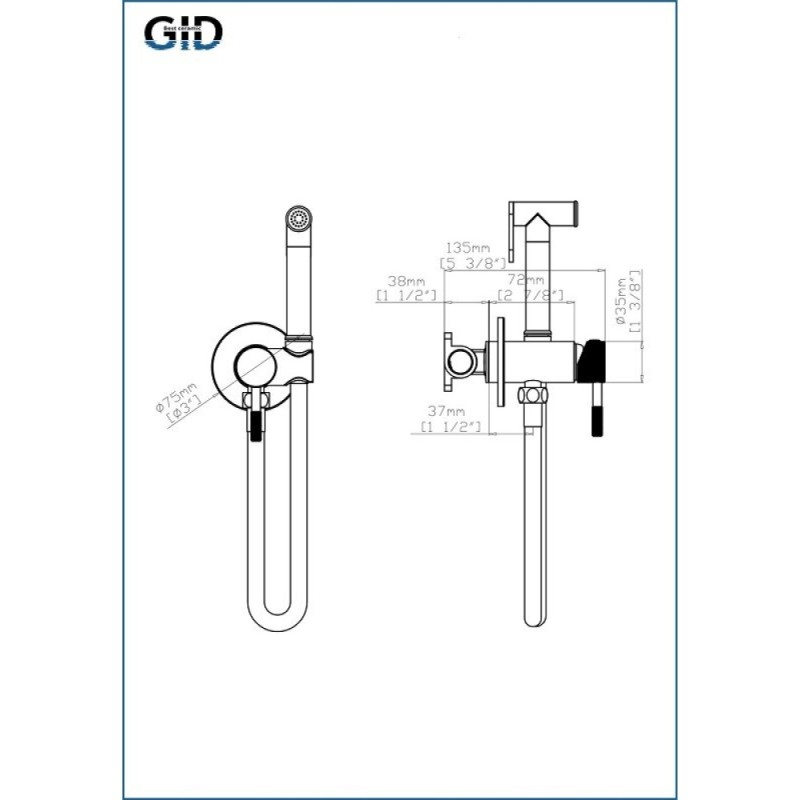 Гигиенический душ Gid Edessa L070BMGD, со смесителем, черный матовый