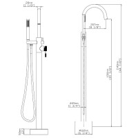 Смеситель для раковины Gid Edessa L070BMSDV, напольный, с душевым гарнитуром, черный матовый