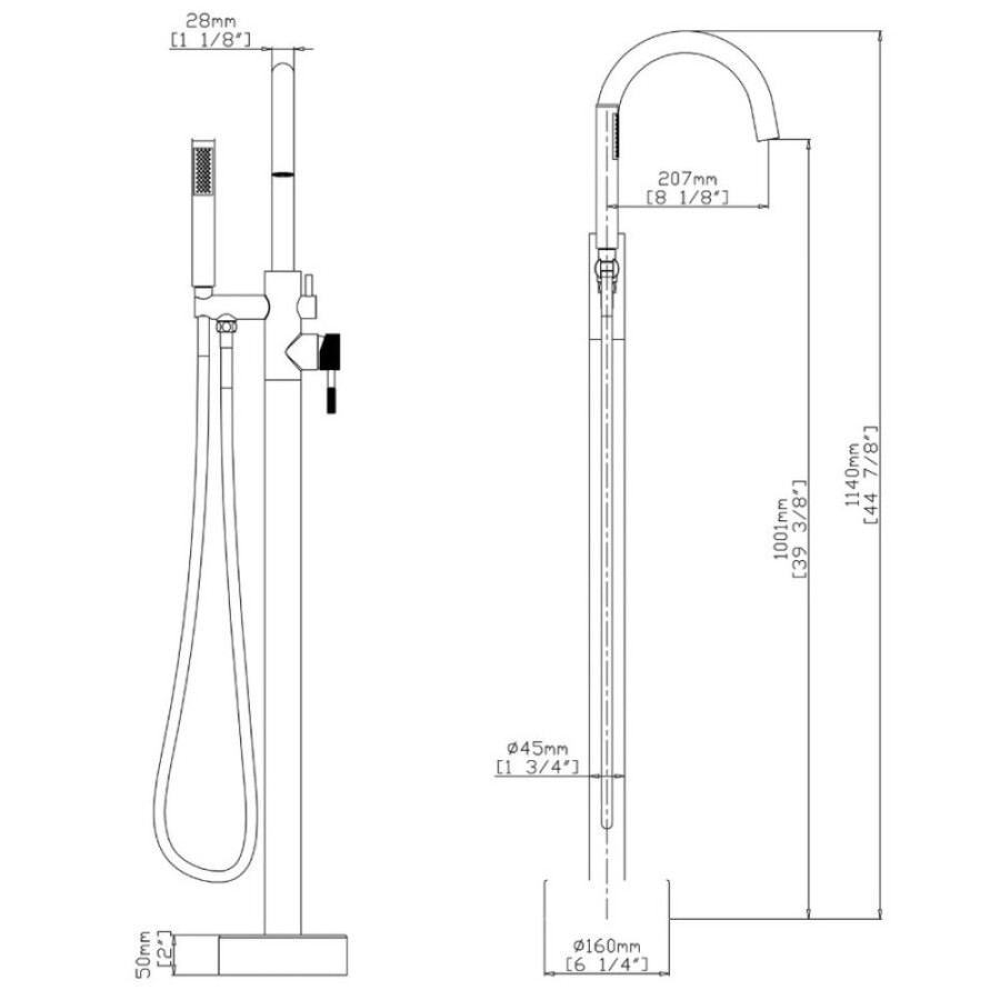 Смеситель для раковины Gid Edessa L070CHSDV, напольный, с душевым гарнитуром, хром