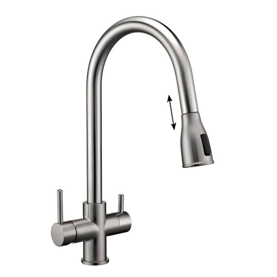 Смеситель Paulmark Lange La214212-BS для кухонной мойки, под фильтр, с выдвижным изливом, брашированная сталь