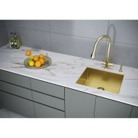 Смеситель Paulmark Lange La214212-LG для кухонной мойки, под фильтр, с выдвижным изливом, светлое золото