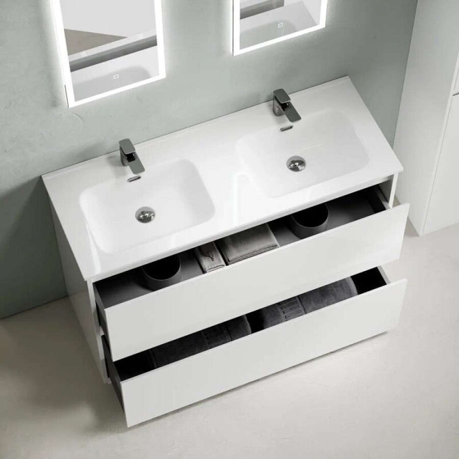 Тумба под сдвоенную раковину Sancos Libra Floor LB120F-2W, 120 см, напольная, цвет белый глянцевый