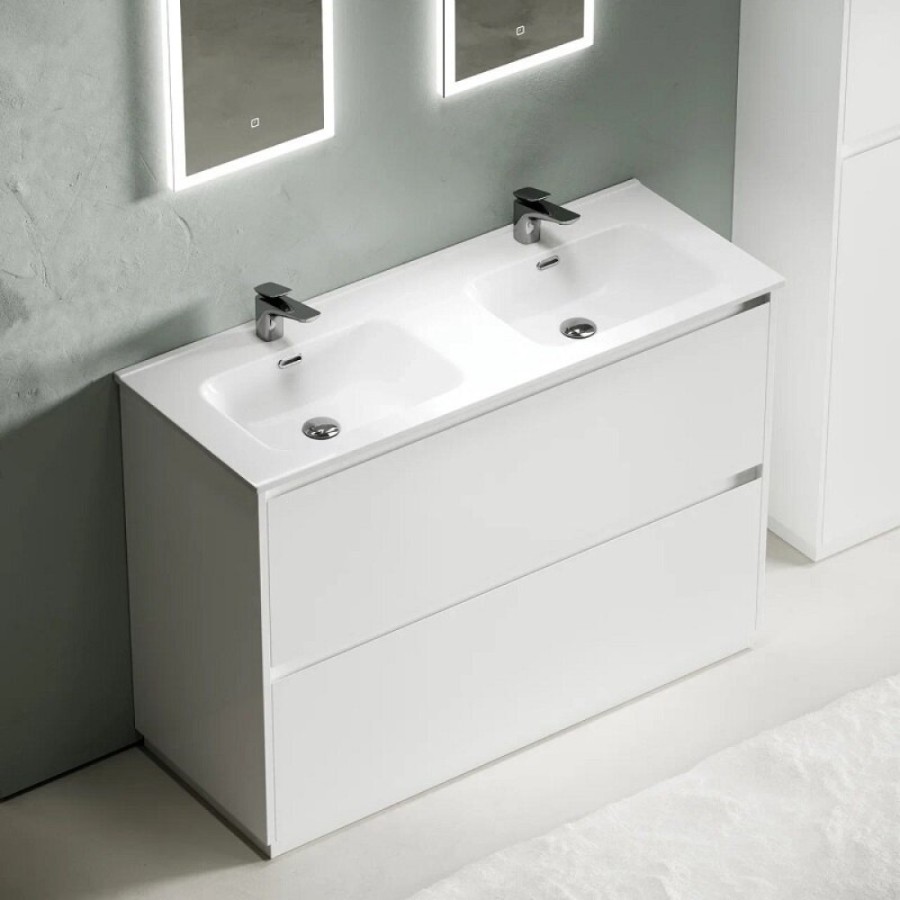 Тумба под сдвоенную раковину Sancos Libra Floor LB120F-2W, 120 см, напольная, цвет белый глянцевый