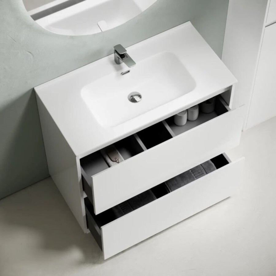Тумба под раковину Sancos Libra Floor LB90FW, 90 см, напольная, цвет белый глянцевый