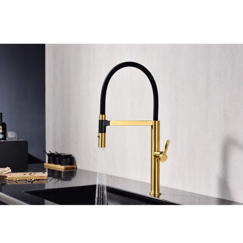 Смеситель Paulmark Leader Le214101-BG для кухонной мойки, с гибким изливом, цвет брашированное золото