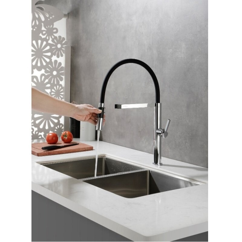 Смеситель Paulmark Leader Le214101-CR для кухонной мойки, с гибким изливом, цвет хром