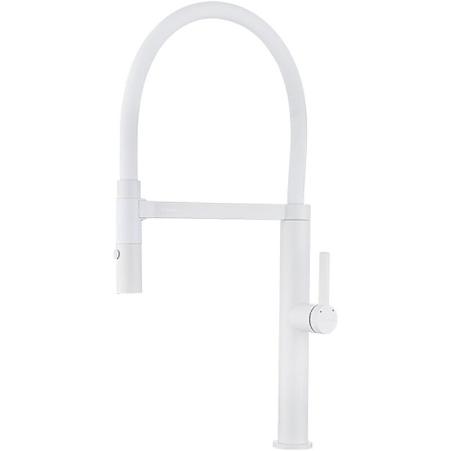 Смеситель Paulmark Leader Le214101-WH для кухонной мойки, с гибким изливом, цвет белый матовый