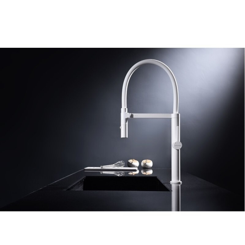 Смеситель Paulmark Leader Le214101-WH для кухонной мойки, с гибким изливом, цвет белый матовый
