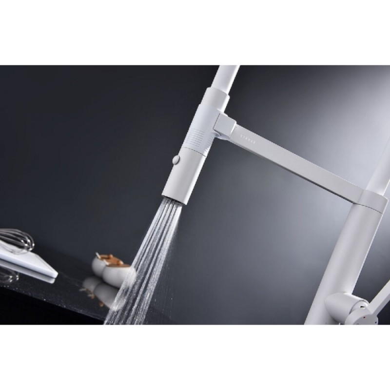 Смеситель Paulmark Leader Le214101-WH для кухонной мойки, с гибким изливом, цвет белый матовый