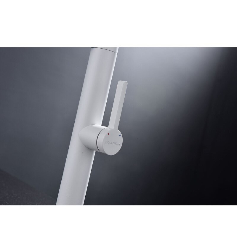 Смеситель Paulmark Leader Le214101-WH для кухонной мойки, с гибким изливом, цвет белый матовый