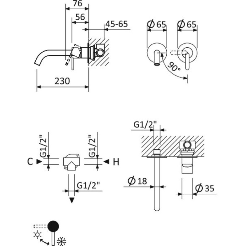 Смеситель для раковины Cezares Leaf-BLI2-L-01-W0, хром