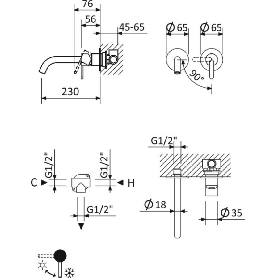 Смеситель для раковины Cezares Leaf-BLI2-L-01-W0, хром