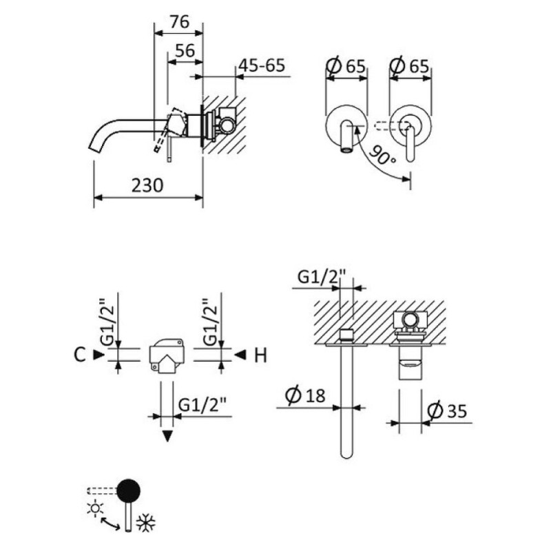 Смеситель для раковины Cezares Leaf-BLI2-L-NOP, черный матовый