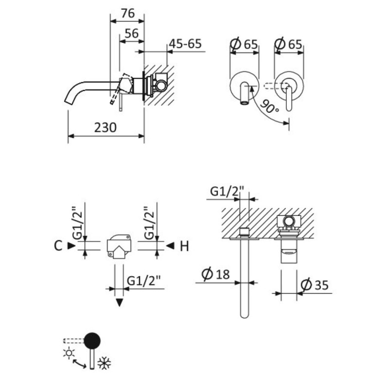 Смеситель для раковины Cezares Leaf-BLI2-L-01-W0, sunset