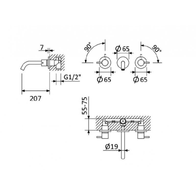 Смеситель для раковины Cezares LEAF-BLI3L-20-L-01-W0, хром